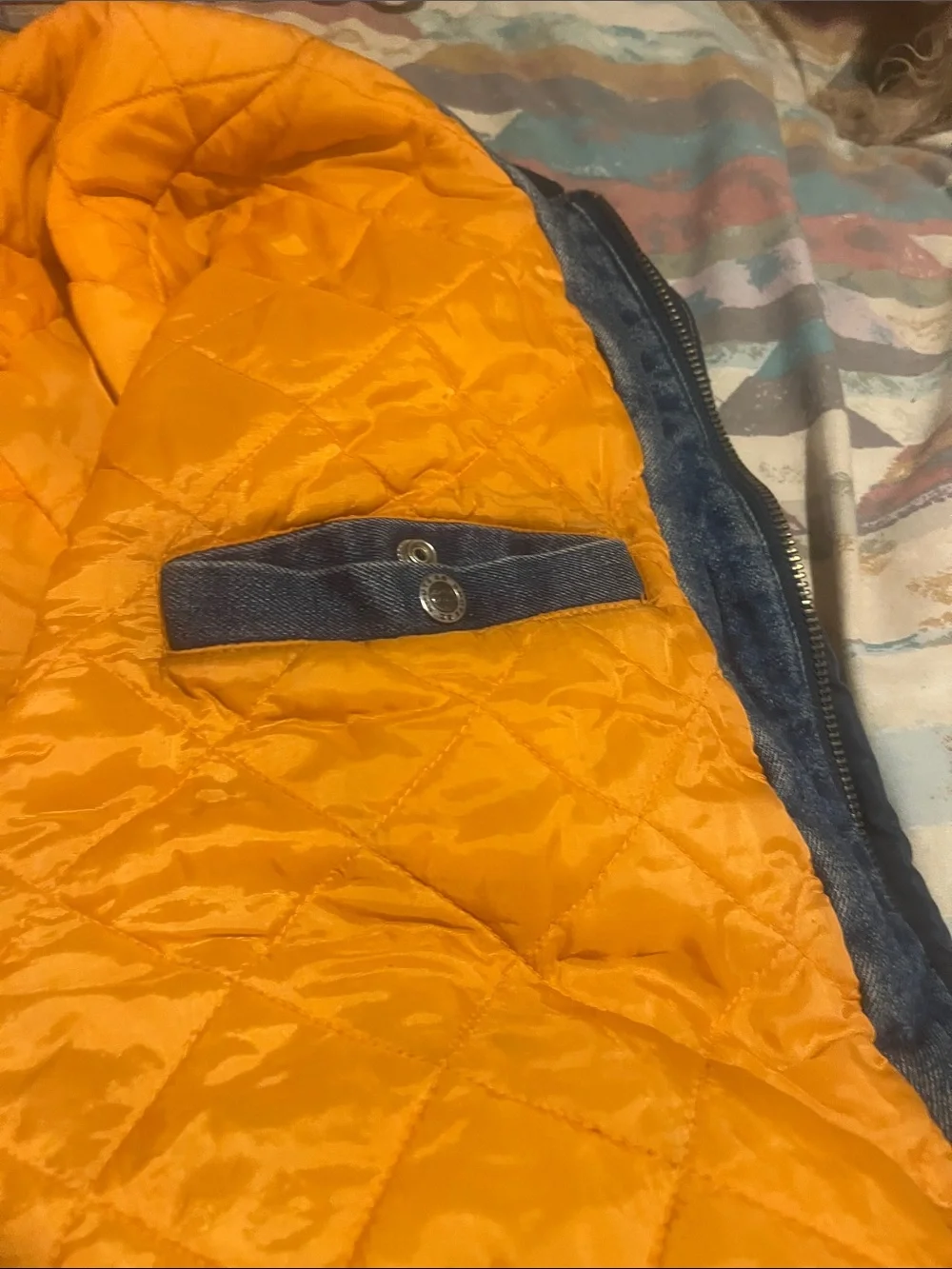 Route 66 Denim Bomber Jacket with Navy Sleeves